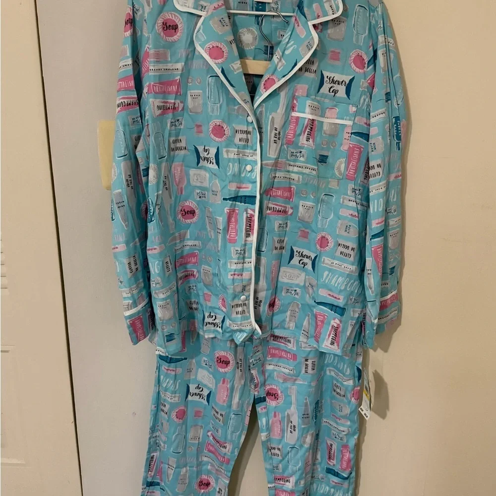 Kate Spade Aqua and Pink Print Pajama Top
